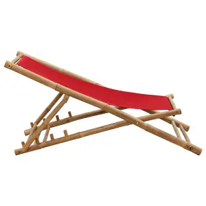 Berkfield Deck Chair Bamboo and Canvas Red