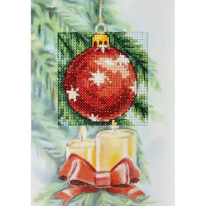 Counted Cross Stitch Kit: Greetings Card: Red Bauble