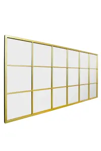 MirrorOutlet The Genestra Gold Modern Window Garden Wall Mirror 69" X 33" 174CM X 85CM