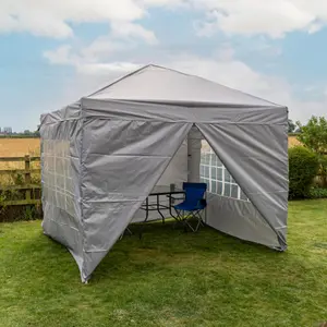 Rapid Pop Up Compact 3x3 Gazebo With Sides Light Grey