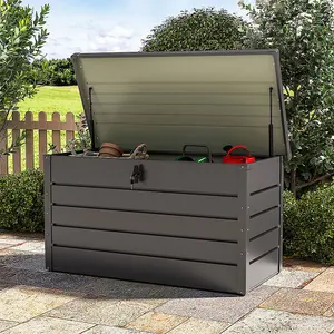 4 x 2 ft Grey Waterproof Metal Outdoor Garden Large Storage Box Lockable Flat Top 350 L