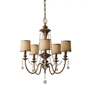 Elstead Feiss Clarissa Chandelier with Shades 5x E14 Light Firenze Gold