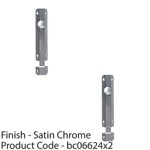 2 PACK - Surface Mounted Flat Sliding Door Bolt Lock 102mm x 36mm Satin Chrome