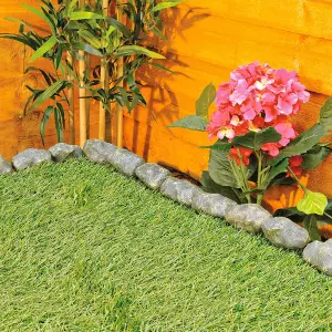 14pc Stone Effect Garden Edging - Polyresin Rock Border for Rockeries, Flower Beds, Ponds or Lawns - Each Stone L8.9 x H5 x W5cm