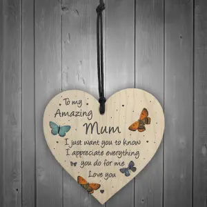 Gift For Mum Wooden Heart Mum Birthday Christmas Gift From Daugther Son Keepsake