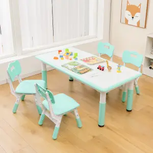 COSTWAY Kids Table and 4 Chairs Set Children Art Study Multi-Activity Table with 4 Seats