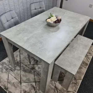 Grey Kitchen Dining Table, 2 Grey Tufted Velvet Chairs and 1 Bench Dining Set