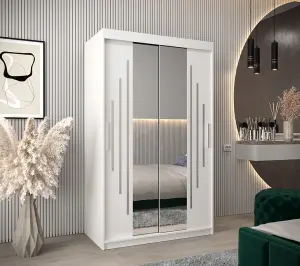 Refreshing York I Mirrored Sliding Door Wardrobe with Shelves and Hanging Rails in White (H)2000mm (W)1200mm (D)620mm