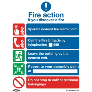 Self Adhesive FIRE ACTION NO LIFT Health & Safety Sign - 200 x 250mm Vinyl Sticker