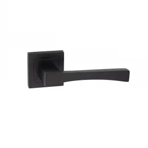 1 Pair Wave Design Door Handles Square Rose Matt Black Finish