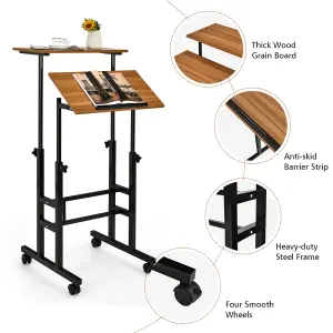 Costway 2-Tier Adjustable Standing Desk Mobile Sit Stand computer Desk on Wheels