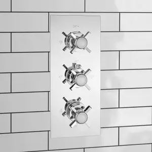 ENKI Edwardian Chrome Crosshead 3-Outlet Solid Brass Thermostatic Triple Shower Valve TSV047