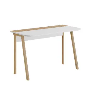 FWStyle Freestanding Study Desk Home Office Matt White Light Oak Two Tone