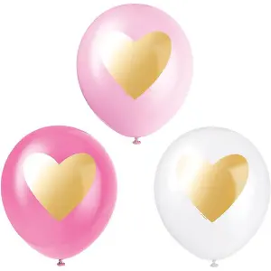 Unique Party Latex Heart Balloons (Pack of 6) Pink/White/Gold (One Size)