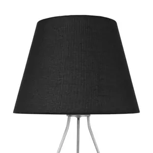 First Choice Lighting Tripod Silver 42cm Table Lamp With Black Fabric Shade