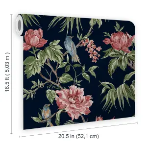 Next Birds & blooms Navy Floral Smooth Wallpaper