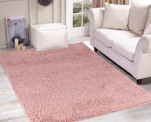 Serdim Rugs Plain Living Room Shaggy Area Rugs Baby Pink 60x110 cm