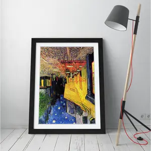 Van Gogh Cafe Terrace Night - Single Picture Frame Painting on Canvas Black Framed / 47cm H x 35cm W x 2cm D