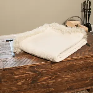 Beige Linen Blanket Sheepskin Trim 140x180cm