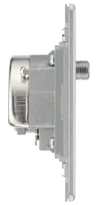 BG FBS68 Flatplate Triplex TV/FM/Sat Socket + Return & 1 Gang Tel. - Screened Brushed Steel - Grey Insert