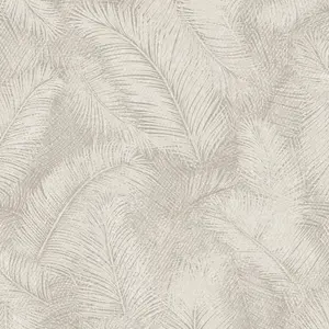 Grandeco  Floating Leaf Feather Textured Wallpaper,  Beige