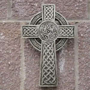 Celtic Cross Hanging Stone Plaque Outdoor Garden Ornament Viking Stone British