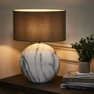 French Style Large Marble Effect Table Lamp with Shade Bedside Table Nightstand Home Office Desk Light