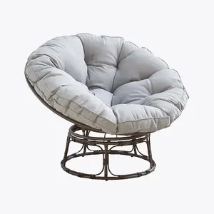 Monica Papasan Moon Chair - Outdoor Garden Rattan Padded Seat, Grey Cushion