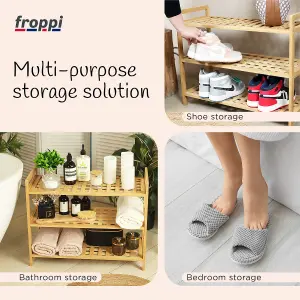 Froppi™ Bamboo Standing Storage Unit, Bathroom Shelf, Kitchen Shelf, Shoe Rack, 3 Tier Shelf Organizer L69 W28 H54.5 cm