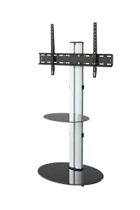 AVF Eno 60cm Pedestal TV Stand with shelf, for TVs 32-55" - Silver & Black Glass