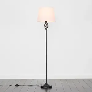 ValueLights Memphis Traditional Style Black Barley Twist Floor Lamp with Pink Tapered Light Shade - with LED GLS Bulb