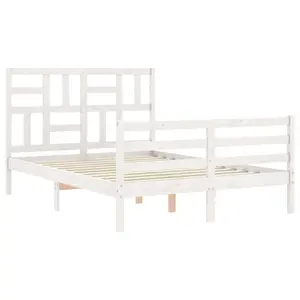 Berkfield Bed Frame with Headboard White Small Double Solid Wood