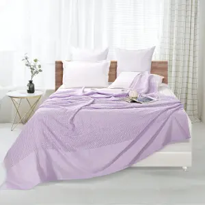 EHC Cotton Soft Hand Woven Reversible Lightweight Lavender Adult Cellular Blanket, Single 180 x 230cm