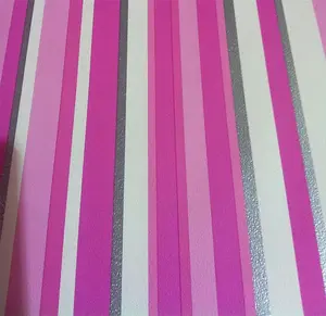 Silver Pink White Stripe Wallpaper Striped Metallic Bold Washable Feature