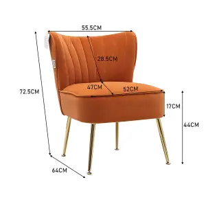 Orange Modern Velvet Armless Wingback Accent Chair with Gold Legs