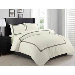 Harmonia Polyester Solid Colour Duvet Cover Set with Pillowcases Cream/Black / Double Duvet Cover + 2 Standard Pillowcases