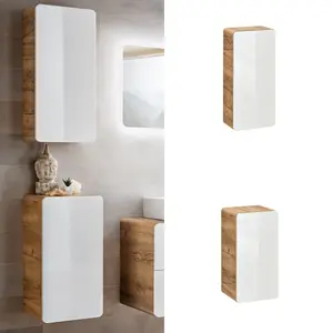 Small Bathroom Cabinet Wall 350mm Slim Storage Unit Compact Cupboard White Gloss / Oak Arub