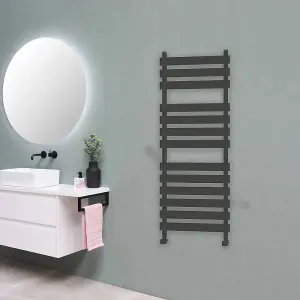 Designer Marvella Anthracite Flat Panel Towel Radiator Heated Ladder Rail - 1300 x 500mm - Angled Manual Square Valve Pair