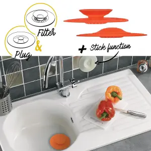 Orange Universal 2in1 Kitchen Sink Plug/Filter 110mm Stick Function Easy Use