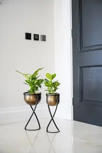 Indoor Kensington Brass Metal Round Planter on Stand H42Cm W14Cm