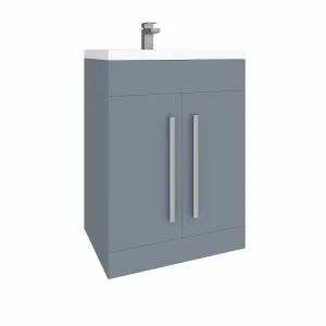 SunDaze Gloss Grey Bathroom Furniture 600mm Vanity Unit Sink Basin Storage Cabinet Floor Standing