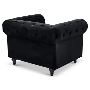 Velvet Chesterfield Arm Chair - Black