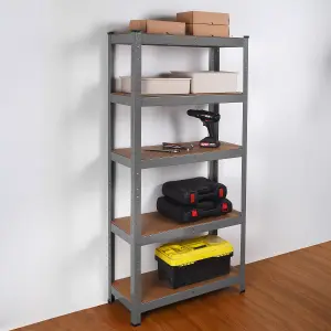 House of Home Heavy Duty Garage Shelving Unit - 5 MDF Shelves, 875 kg Max Load Units - Grey - 70 x 30 x 150 (cm)