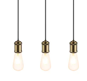 GoodHome Milne Stripe Matt Black & antique brass 3 Lamp Pendant ceiling light, (Dia)40mm