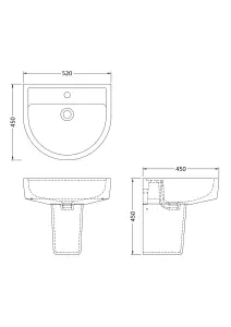 Mila Round Ceramic Basin and Semi Pedestal, 520mm - Balterley