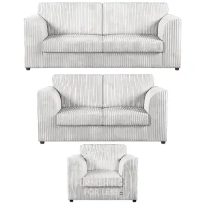 Luxor Jumbo Cord 3 + 2 + 1 Fabric 3 Piece Sofa Suite - Fullback Silver