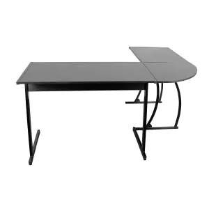 Black Wooden L Shape Computer Desk Home Office Workstation Corner Laptop Table