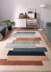 Cream Handmade Modern Geometric Wool Easy to Clean Rug for Living Room & Bedroom-120cm X 170cm