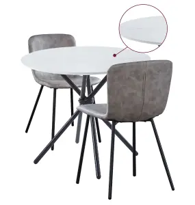 Hallowood Furniture Cullompton Small Round Dining Table 90cm with 2 Grey Leather Effect Chairs