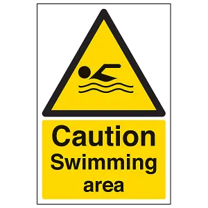 Swimming Area Caution Water Warning Sign Adhesive Vinyl 200x300mm (x3)